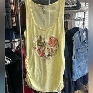 American Rag Yellow Scoop Neck Tank with Floral Heart